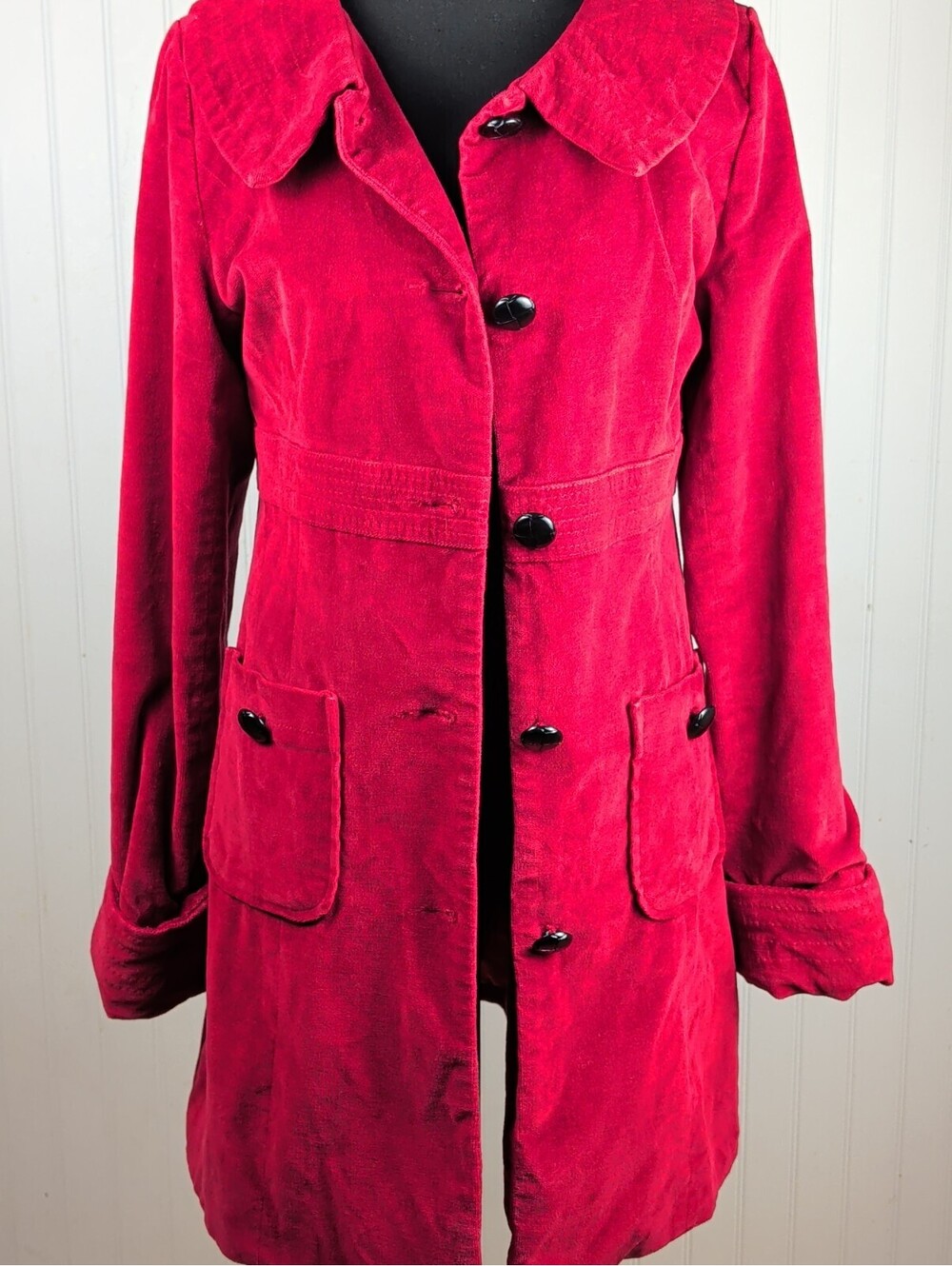 Anthropologie Tulle Red Velvet Trench Coat Jacket Peacoat Medium